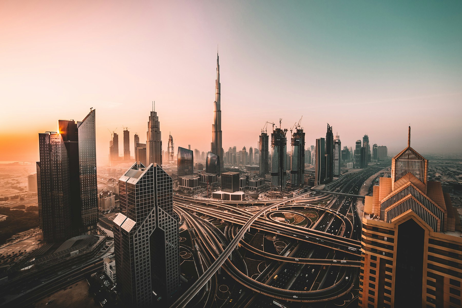 Dubai skyline with the Burj Khalifa and central business district