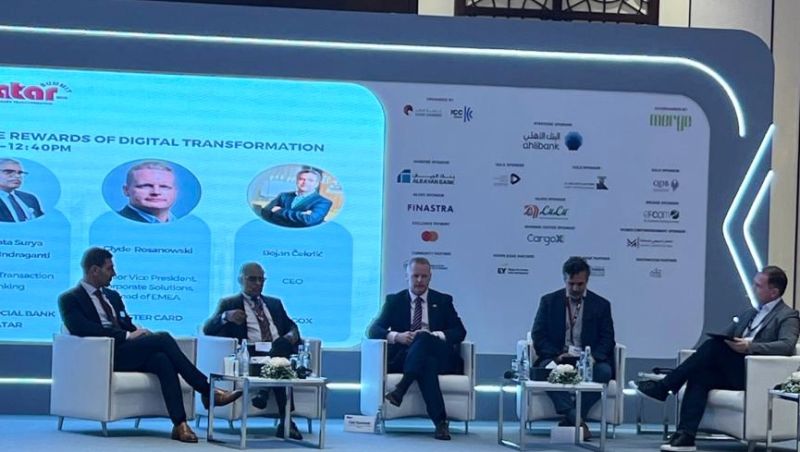 Clyde Rosanowski on stage at the Qatar Trade Summit