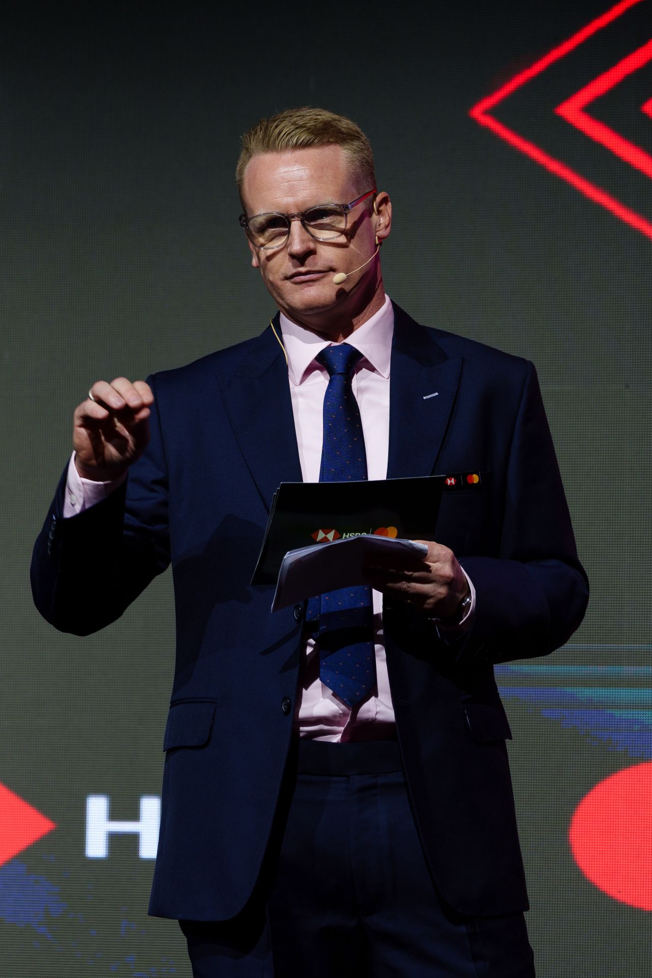 Clyde Rosanowski presenting with a headset microphone at an HSBC event